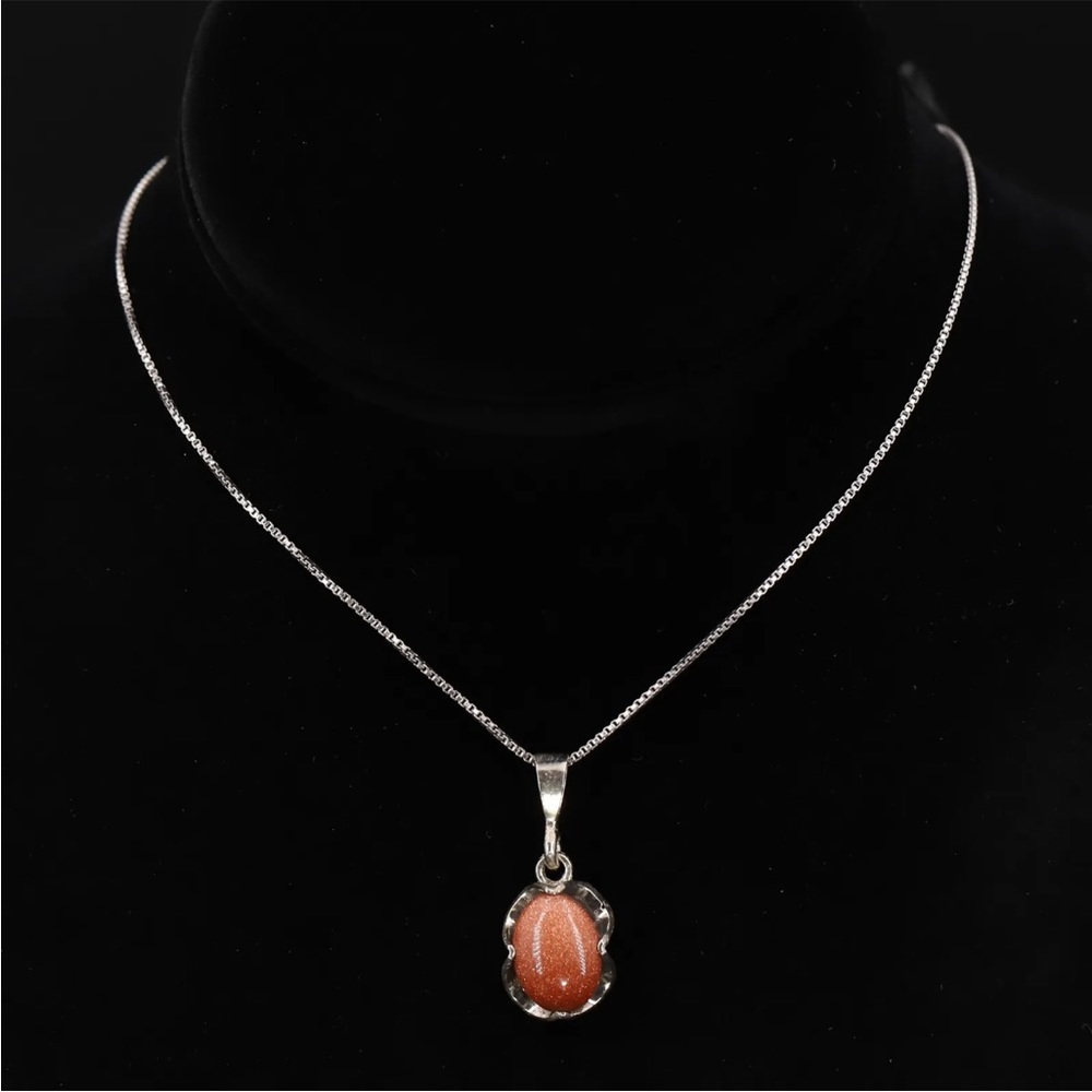 Vintage Sterling Silver and Goldstone Necklace